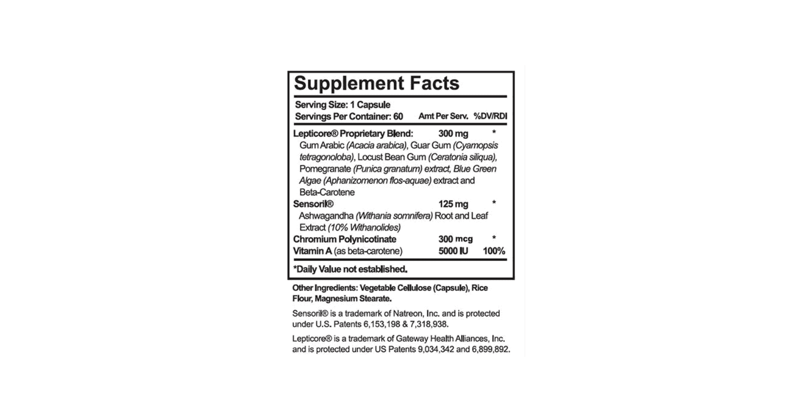 Leptisense Supplement facts