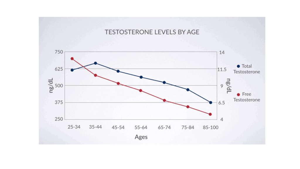 Virility For Men - Testosterone levels by age chart