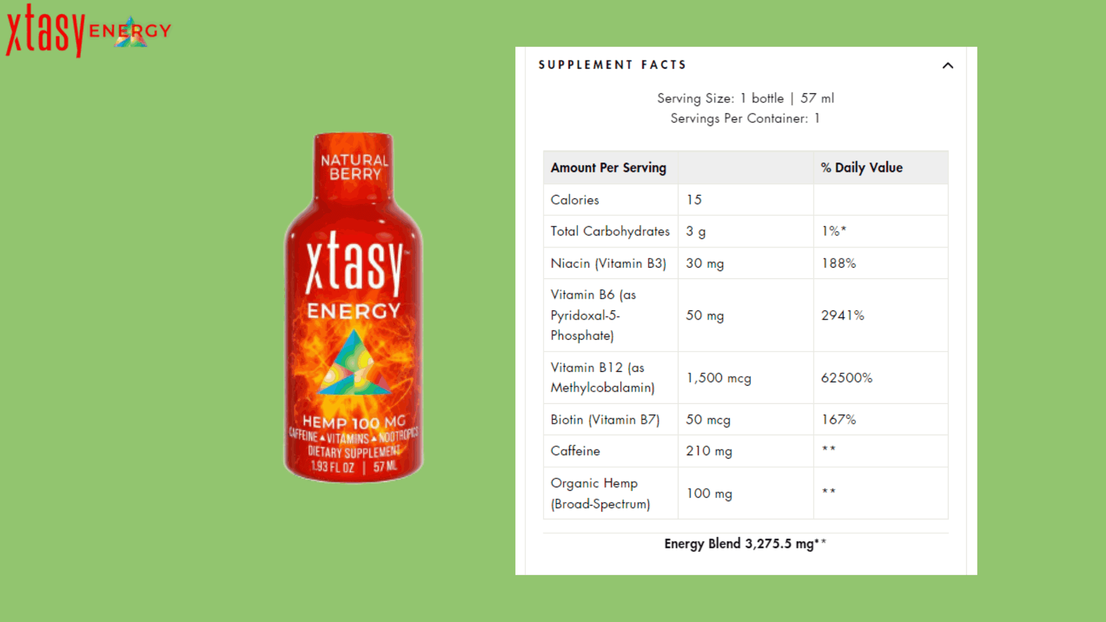  Xtasy Energy supplement facts