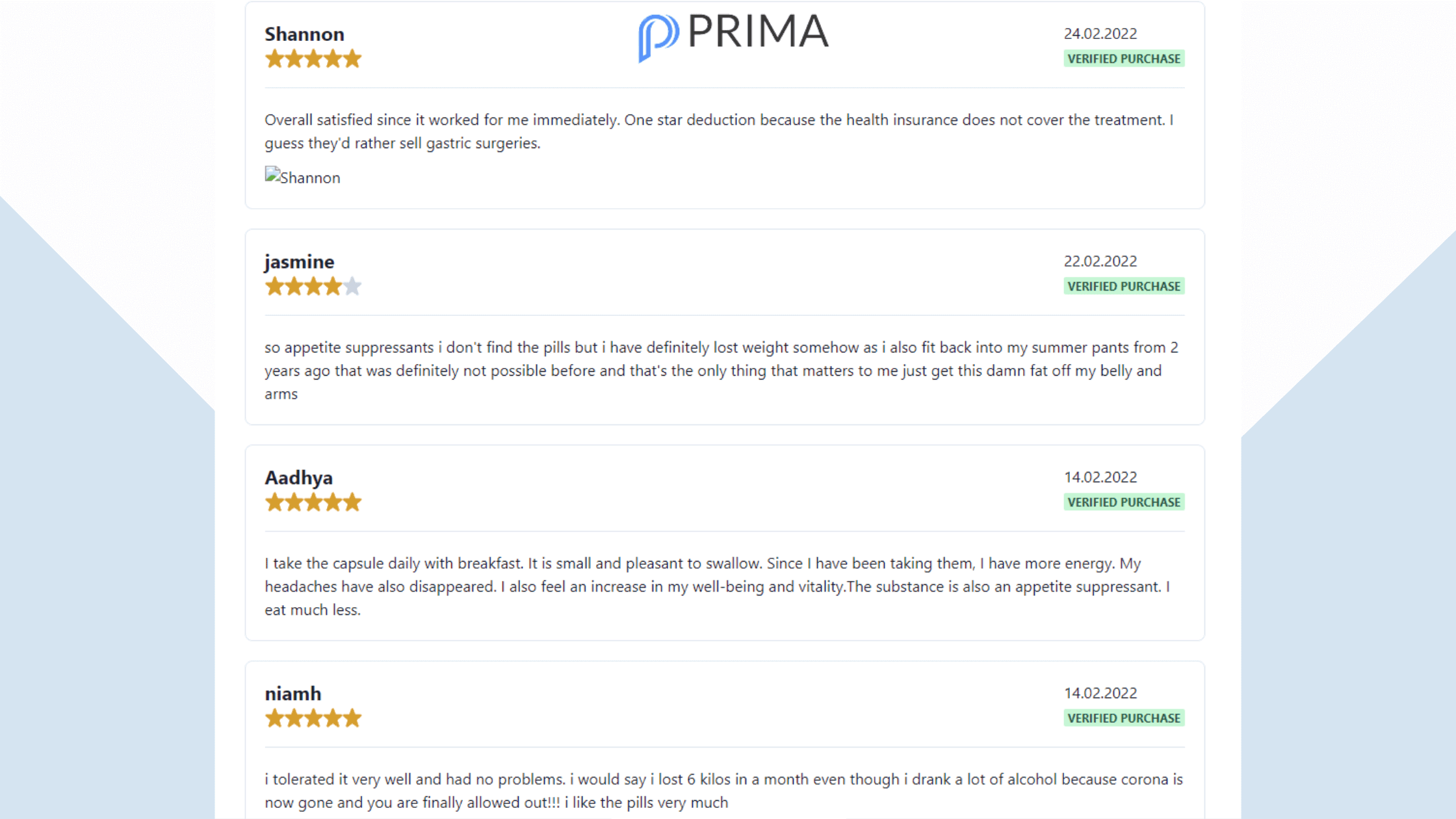 Prima Weight Loss Capsules Customer Reviews