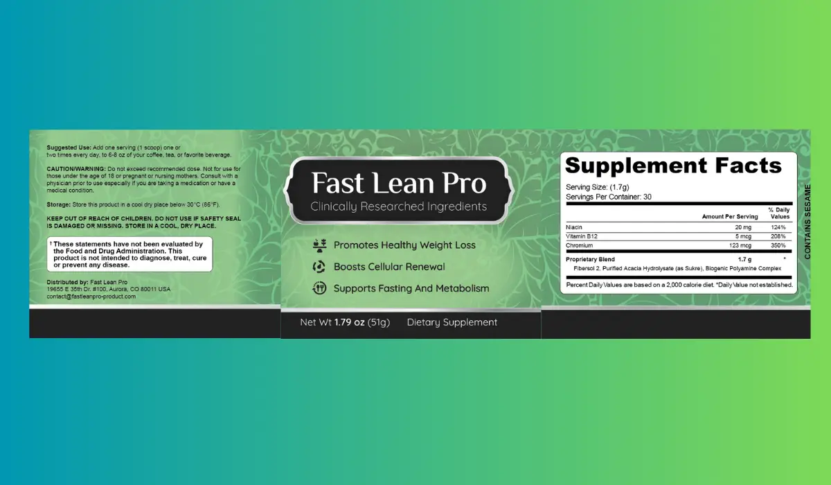 Fast Lean Pro Supplement Facts
