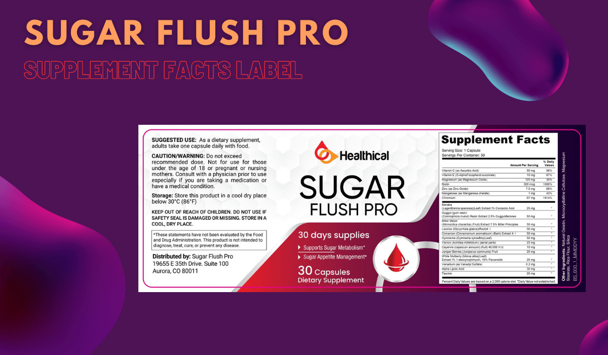 Sugar Flush Pro Supplement Facts Label